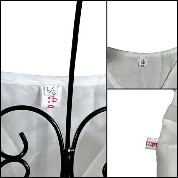 Exquisite Semi-Sheer Tunic Top Lace Bell Sleeves V-Neck White - Picture 9 of 13